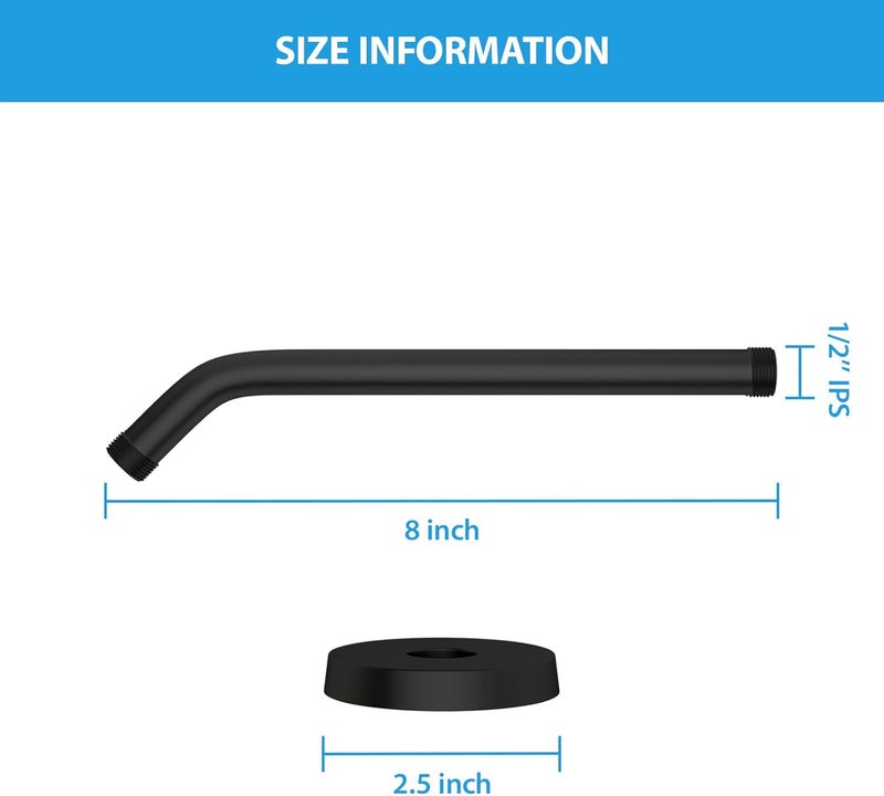 Lordear Black Shower Arm 8 Inch T304 Stainless Steel Shower Head Extension Arm, Long Shower Extender Arm with Flange,Shower Head Pipe - Image 5